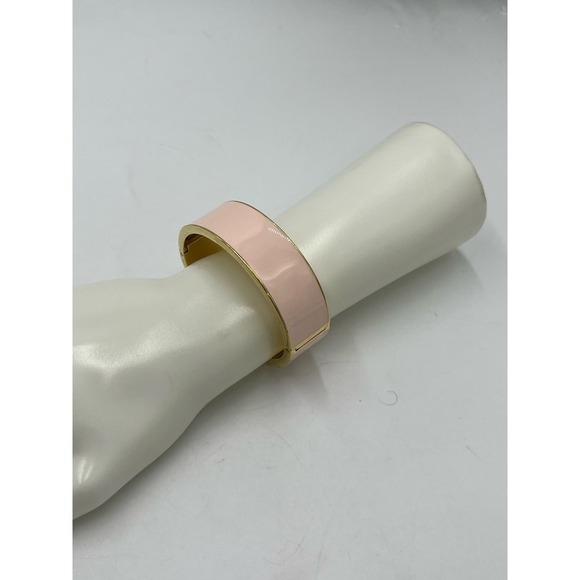 J. Crew Light Pink Wide Hinged Gold Tone Bangle Bracelet - Picture 2 of 13
